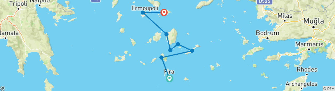 Image of a map showing the route of the tour