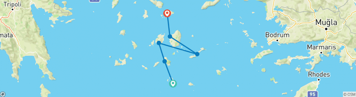 Image of a map showing the route of the tour