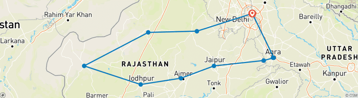 Foto van een kaart met de route van de rondreis