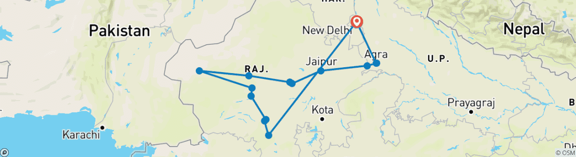Image of a map showing the route of the tour