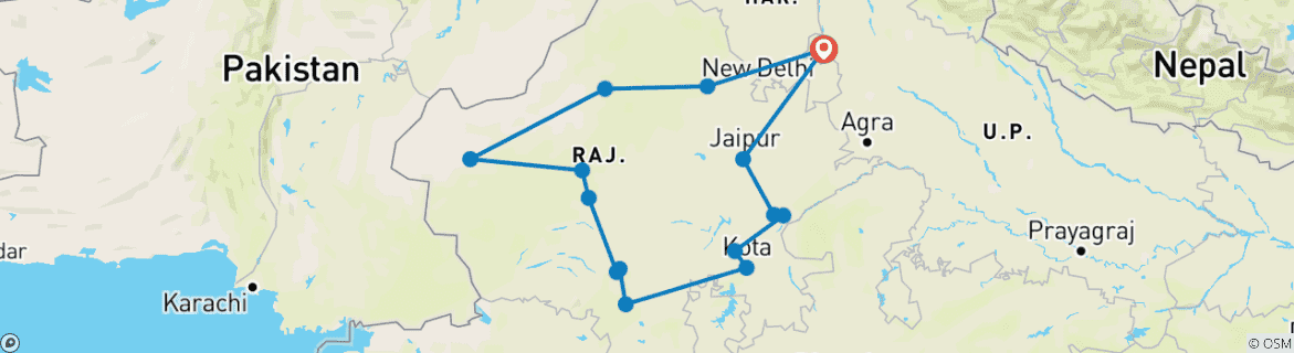 Karte mit der Reiseroute