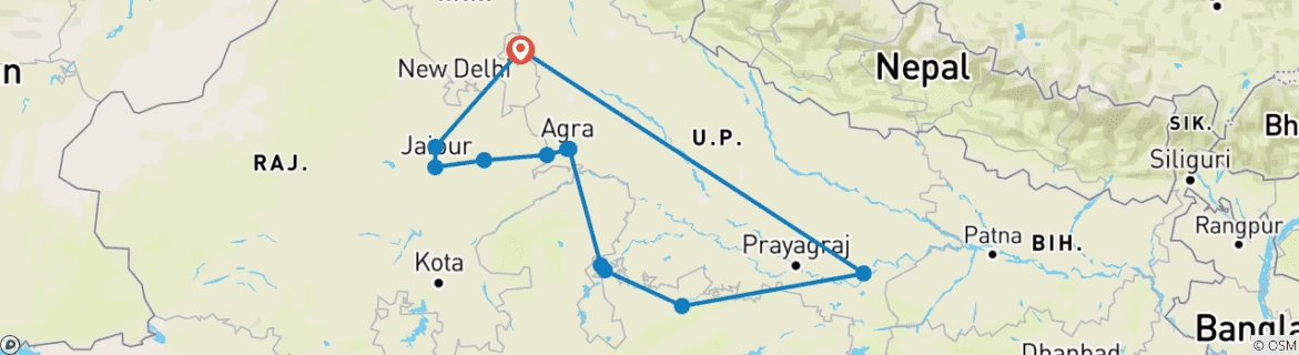 Karte mit der Reiseroute
