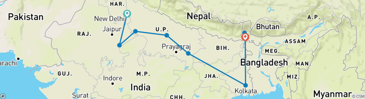 Karte mit der Reiseroute