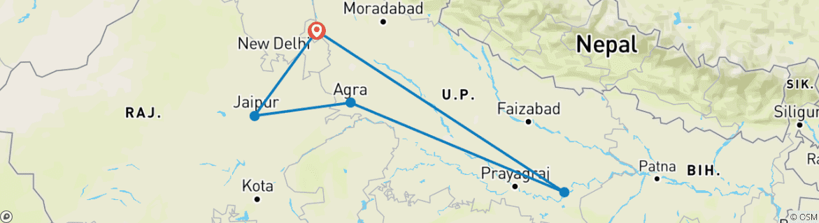 Image of a map showing the route of the tour