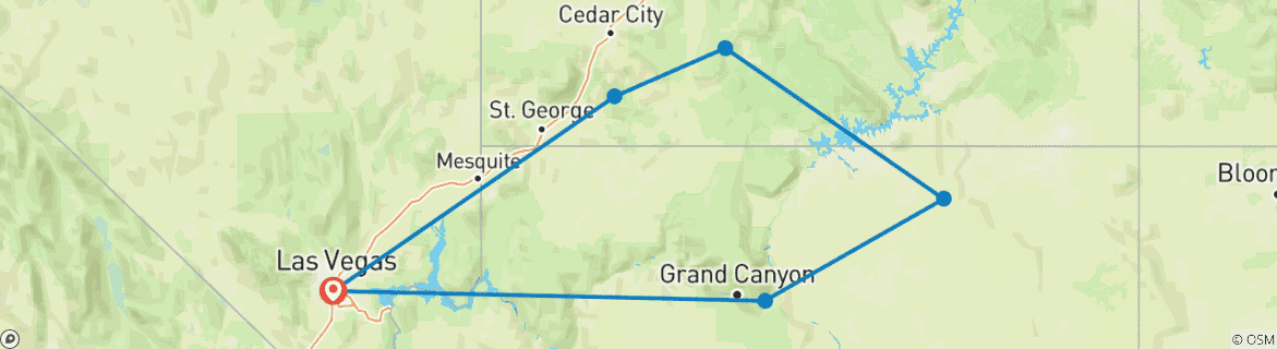 Image of a map showing the route of the tour