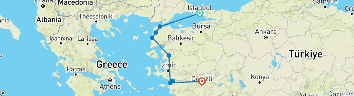 Image of a map showing the route of the tour
