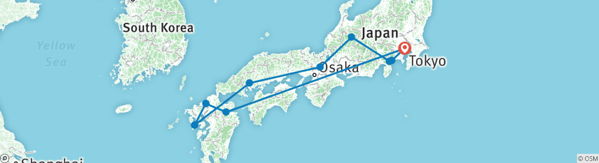Image of a map showing the route of the tour