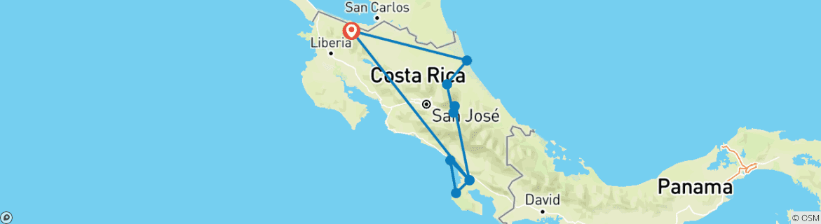 Image of a map showing the route of the tour