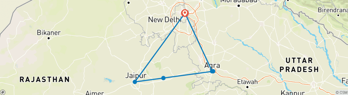 Image of a map showing the route of the tour