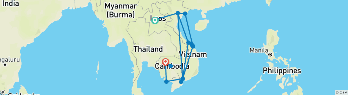 Image of a map showing the route of the tour