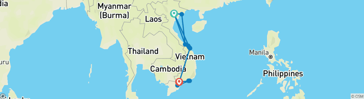Image of a map showing the route of the tour