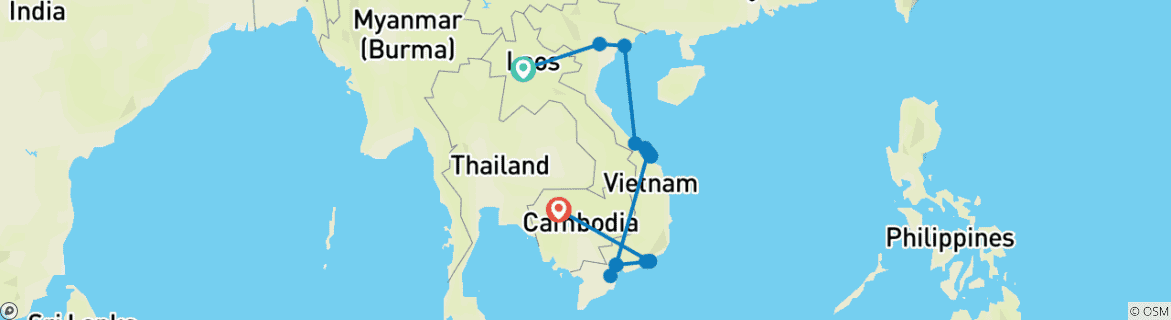 Image of a map showing the route of the tour