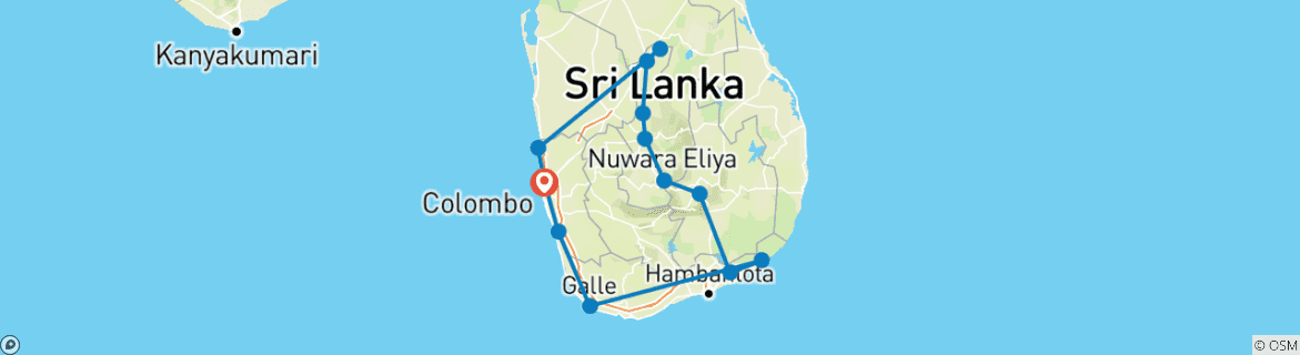 Image of a map showing the route of the tour