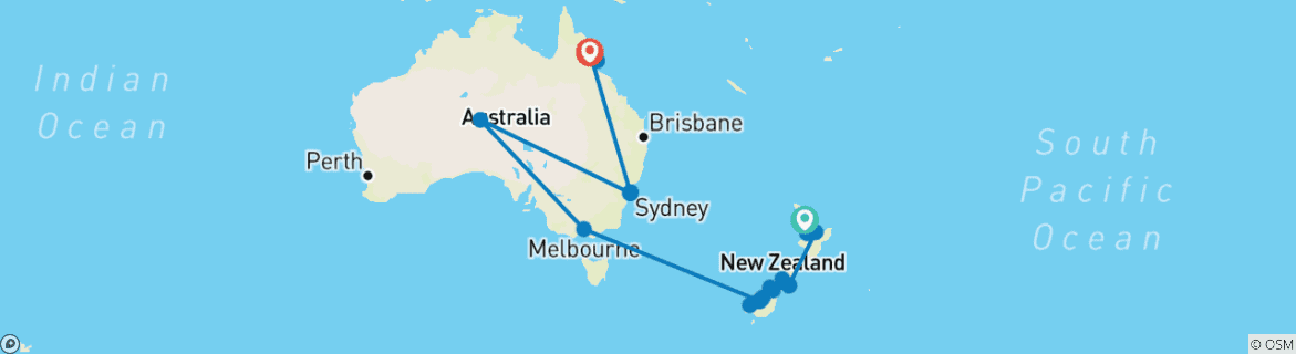 Image of a map showing the route of the tour