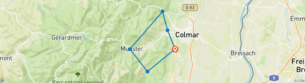 Carte du circuit À travers les vignobles et les sommets vosgiens (7 jours)