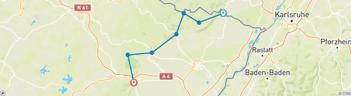 Image d'une carte montrant l'itinéraire du circuit