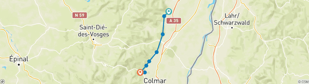 Image d'une carte montrant l'itinéraire du circuit