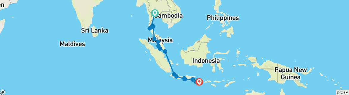 Carte du circuit De Bangkok à Kuta : marchés nocturnes et parcs nationaux