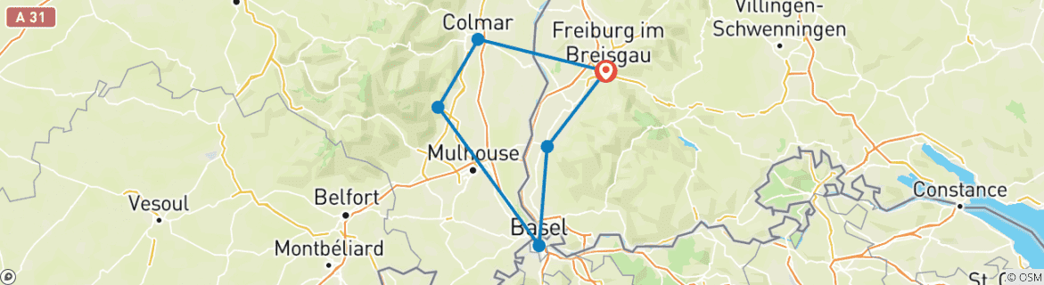 Image d'une carte montrant l'itinéraire du circuit