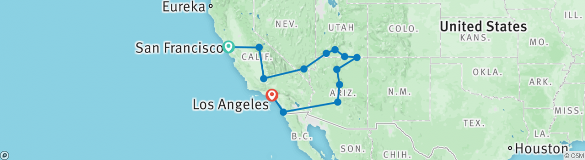 Image of a map showing the route of the tour