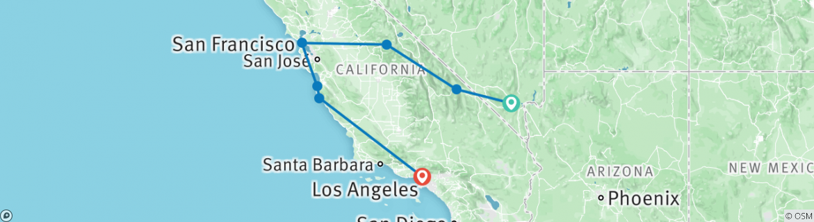 Image of a map showing the route of the tour