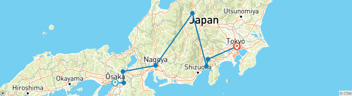 Image of a map showing the route of the tour