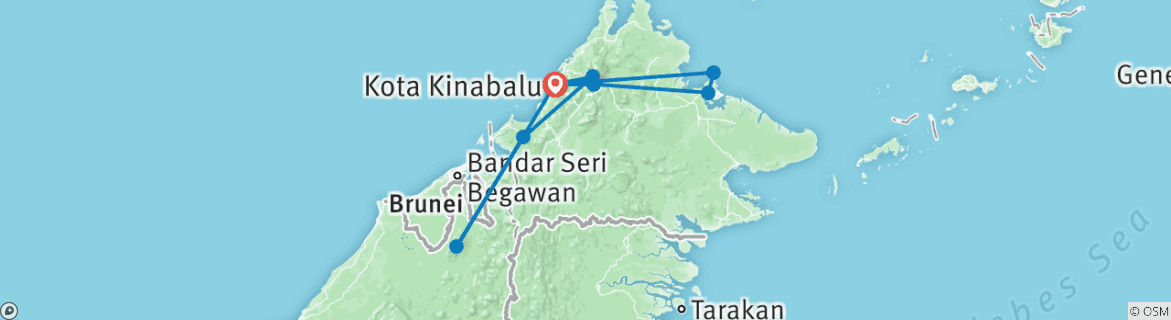 Image of a map showing the route of the tour