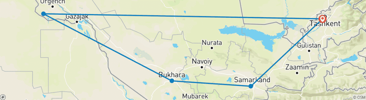 Image of a map showing the route of the tour