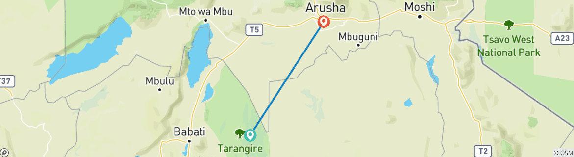 Image of a map showing the route of the tour