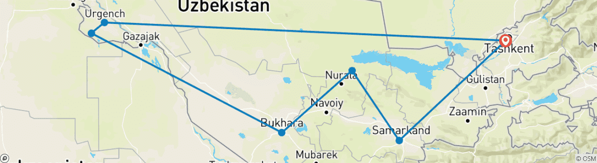 Image of a map showing the route of the tour
