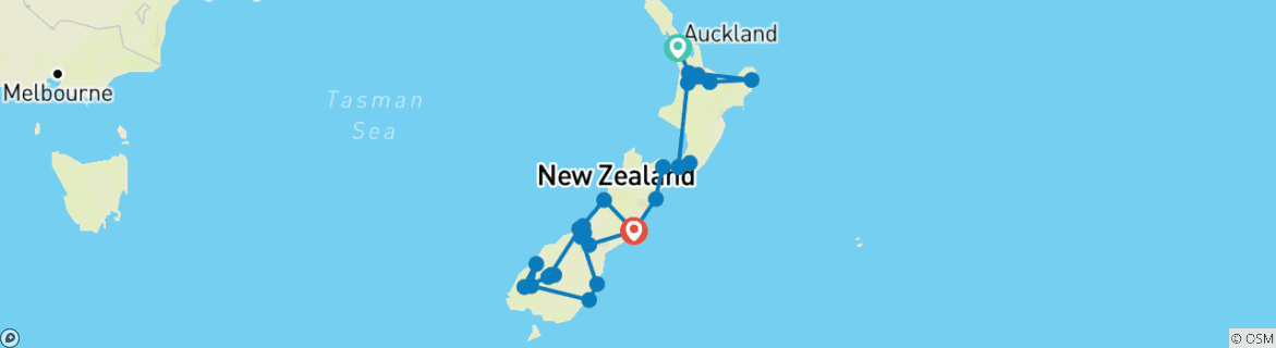 Image of a map showing the route of the tour