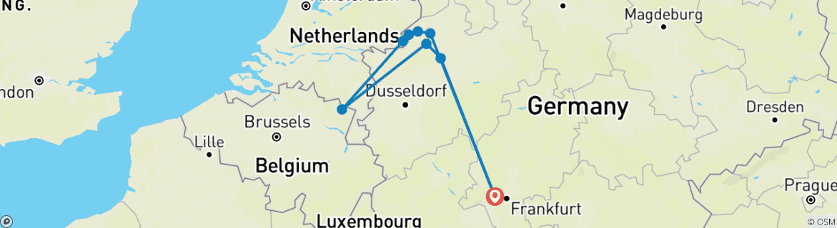 Image of a map showing the route of the tour