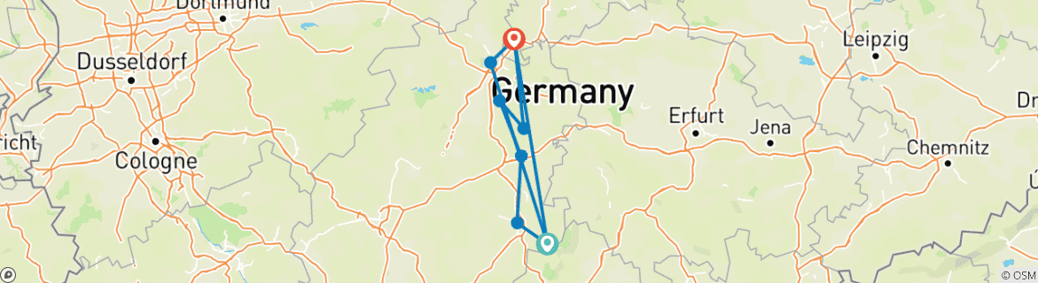 Image of a map showing the route of the tour