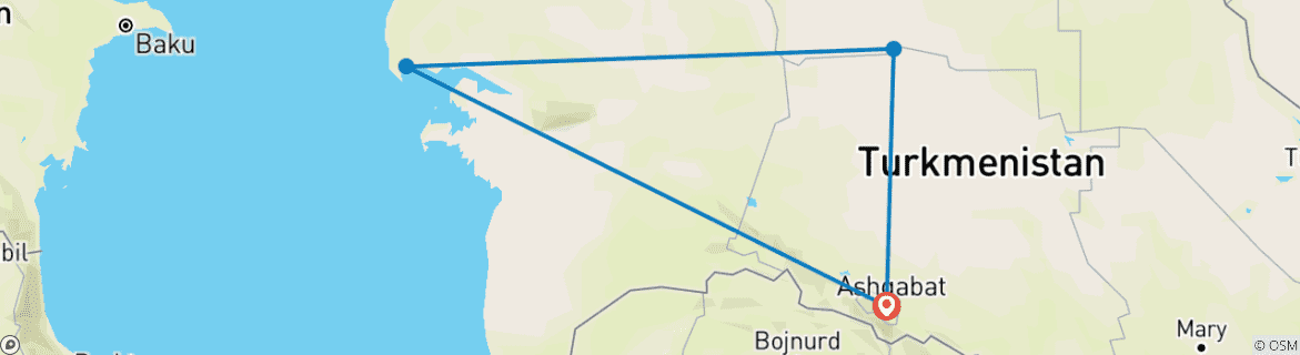 Image of a map showing the route of the tour