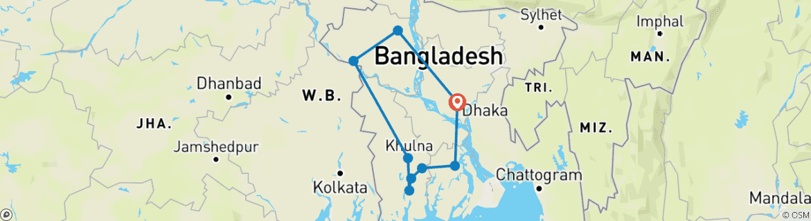 Image of a map showing the route of the tour