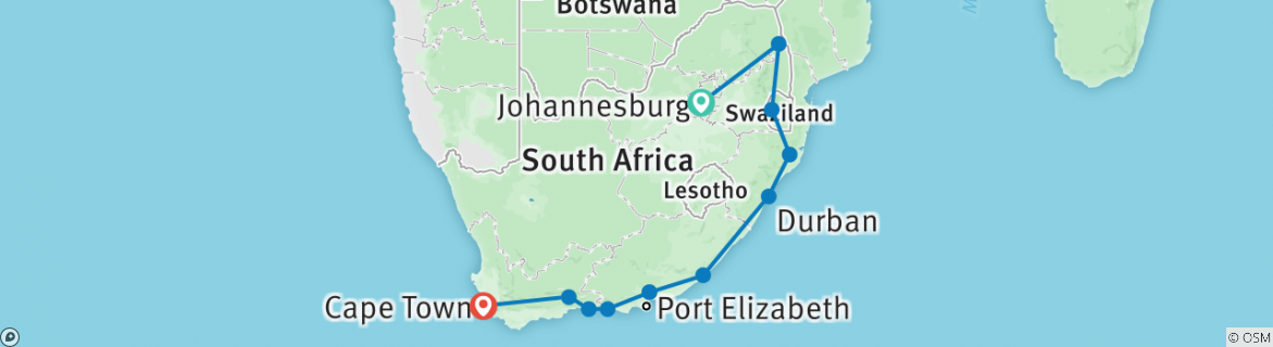 Image of a map showing the route of the tour