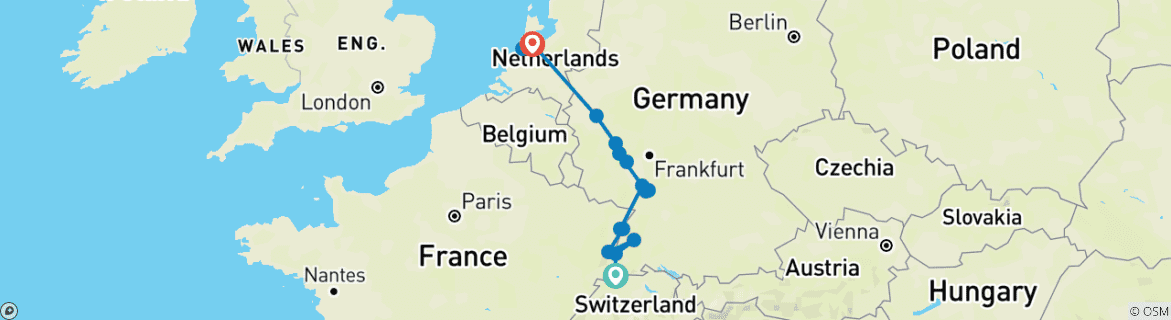 Image d'une carte montrant l'itinéraire du circuit