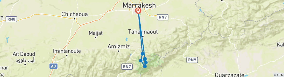 Image d'une carte montrant l'itinéraire du circuit