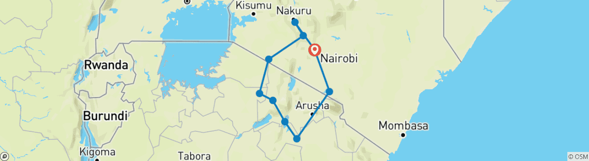 Image of a map showing the route of the tour