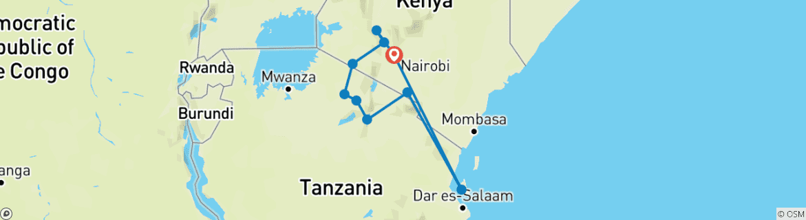 Karte mit der Reiseroute