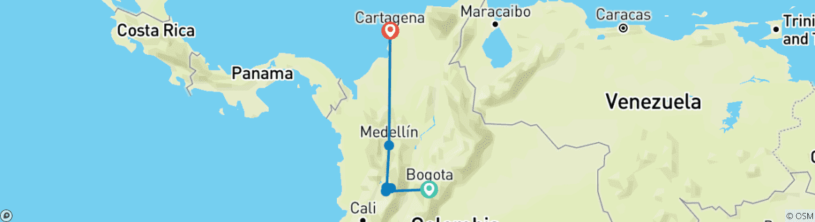 Image of a map showing the route of the tour
