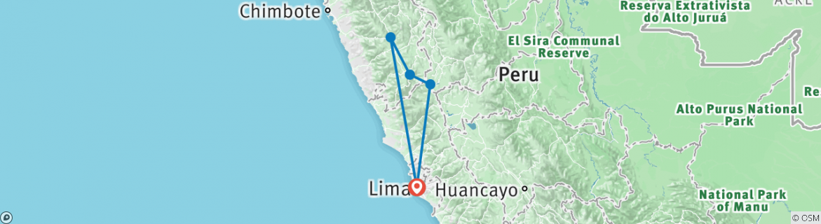 Image of a map showing the route of the tour