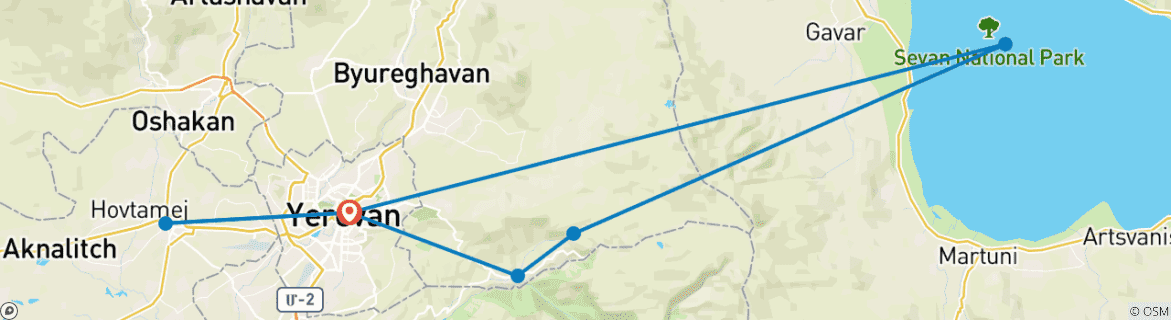 Image of a map showing the route of the tour