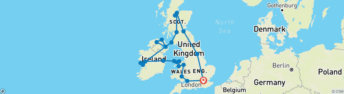 Image d'une carte montrant l'itinéraire du circuit