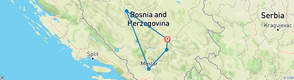 Image of a map showing the route of the tour