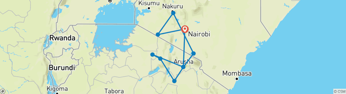 Image of a map showing the route of the tour