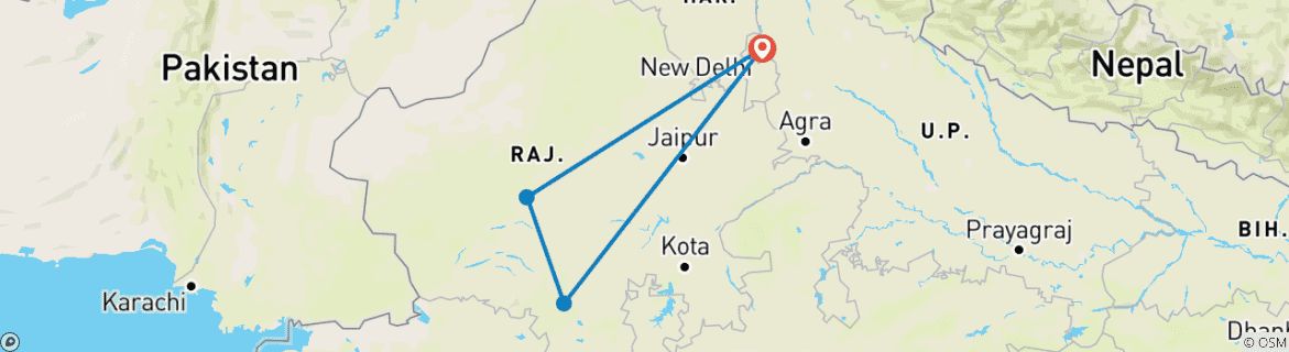 Image of a map showing the route of the tour