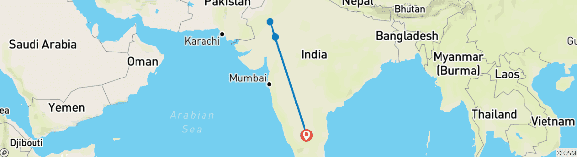 Image of a map showing the route of the tour