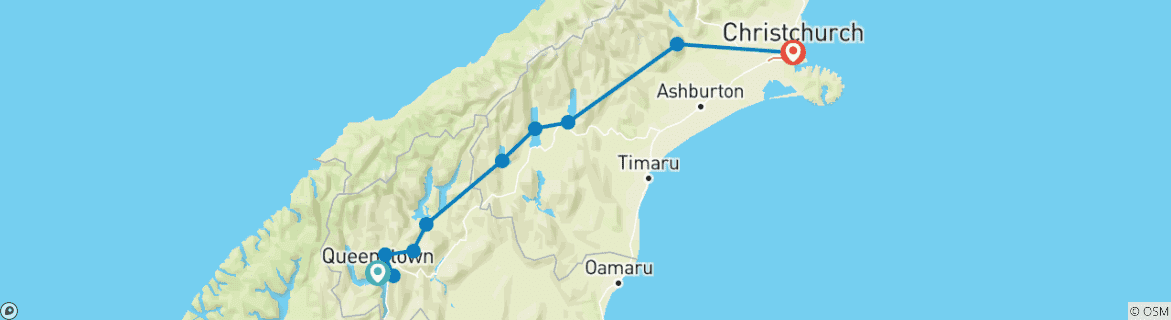Image of a map showing the route of the tour