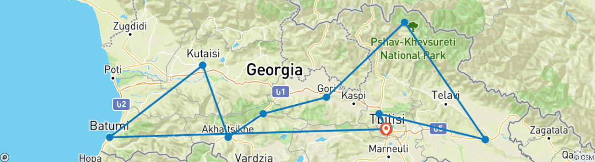 Foto van een kaart met de route van de rondreis